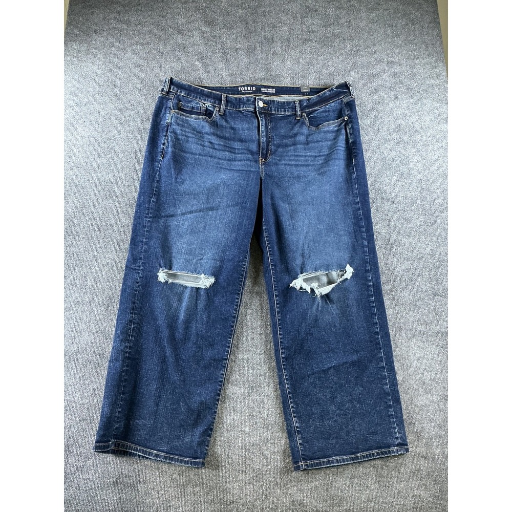 Torrid Perfect Wide Leg Vintage Stretch Ripped Jeans Blue Denim 22R NEW